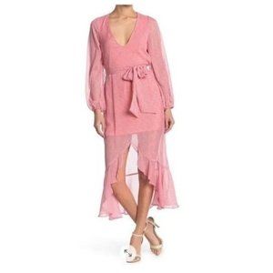 NSR Pink Morgan Long Sleeve Tie Waist Chiffon Midi Dress